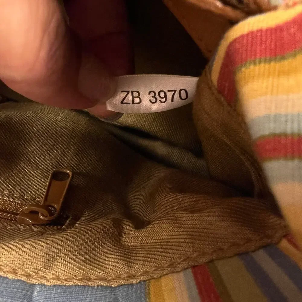 Fossil Cabana Stripe Canvas Wood Handled Satchel Handbag Purse Multicolor